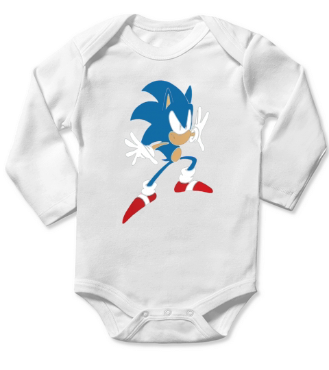 Classic sonic in action Long Sleeve Baby One-Piece