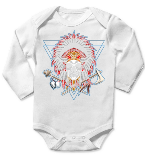 Native American Chief Skull Axe Long Sleeve Baby One-Piece