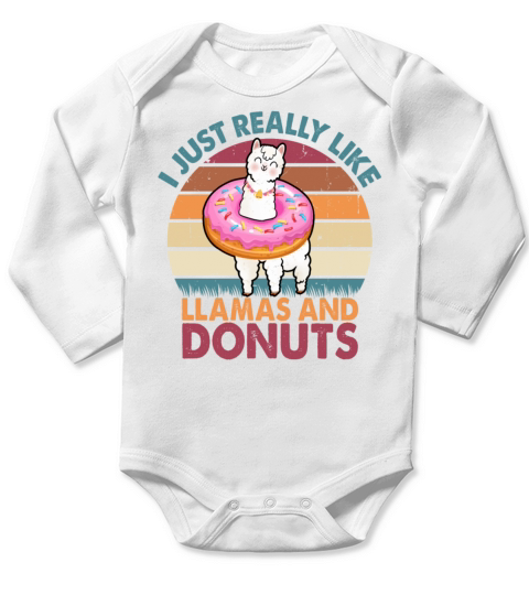 Retro Vintage I Just Really Like Llamas and Donuts Long Sleeve Baby One-Piece