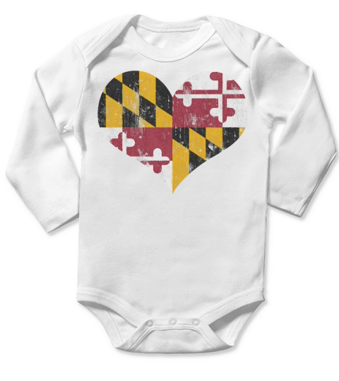 Vintage Heart Flag of Maryland Men Women Kids Long Sleeve Baby One-Piece