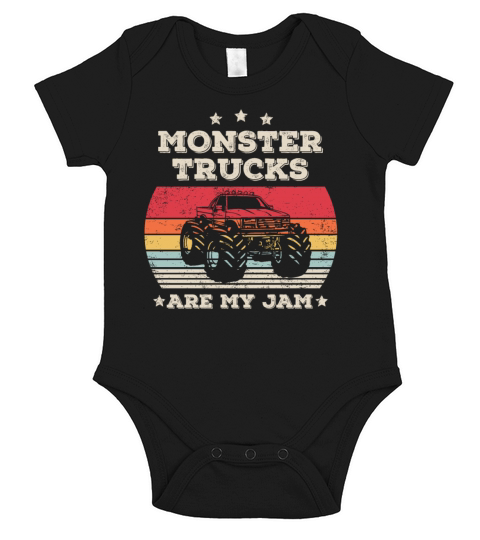 Monster Truck Are My Jam Retro Vintage Sunset Short Sleeve Baby One-Piece