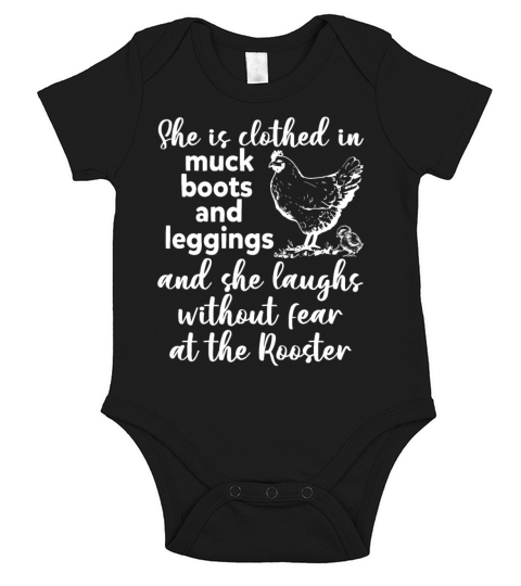 She Clothed In Muck Boots And Leggings Funny Farm Short Sleeve Baby One-Piece
