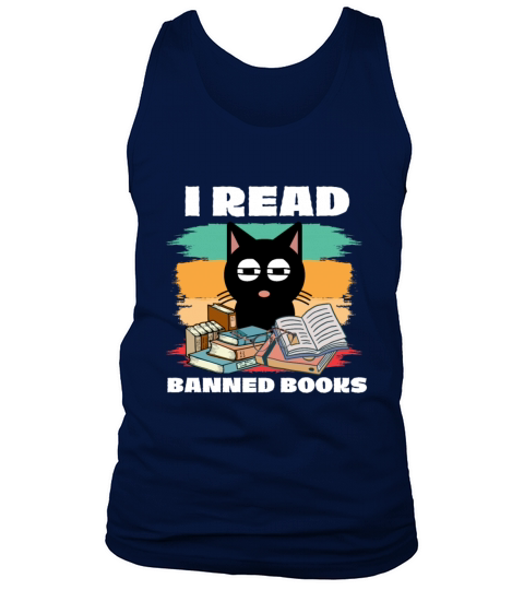 Cat I read banned books vintage retro librarian Tank Top Unisex