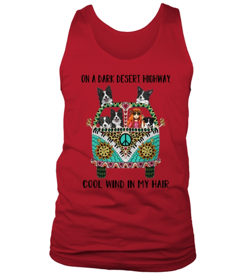Hippie bus Border Collie on a dark desert highway cool wind shirt Tank Top Unisex
