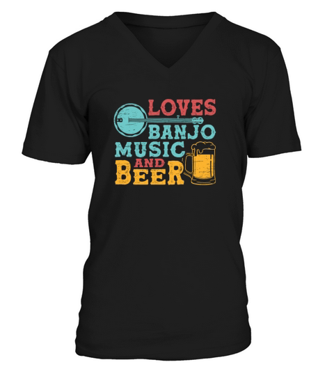 Banjo Music Beer String Guitar Bluegrass Vintage V-Neck T-shirt