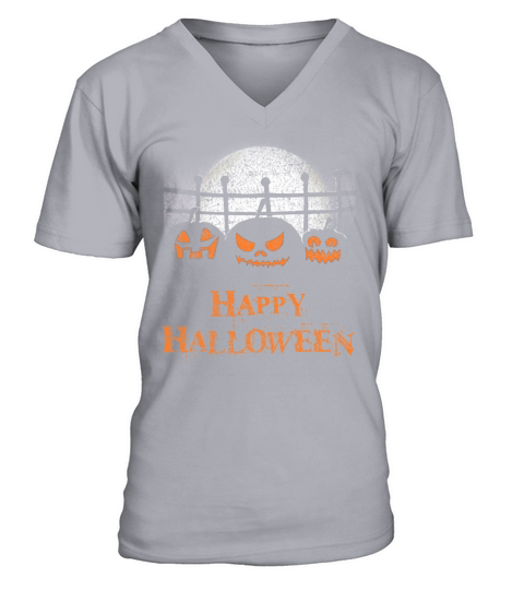 Happy Halloween Pumpkins On A Full Moon V-Neck T-shirt