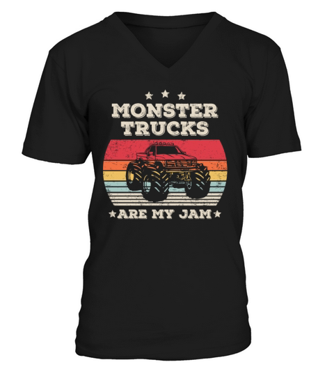 Monster Truck Are My Jam Retro Vintage Sunset V-Neck T-shirt