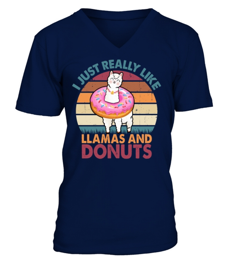 Retro Vintage I Just Really Like Llamas and Donuts V-Neck T-shirt
