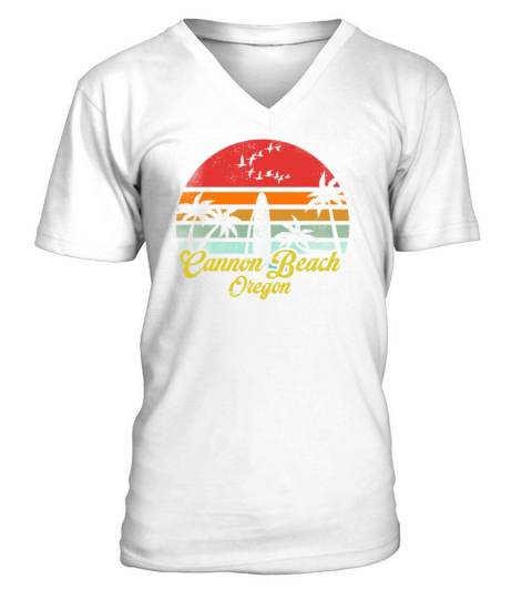 Vintage Cannon Beach Oregon Surfing Retro Surf Fun V-Neck T-shirt