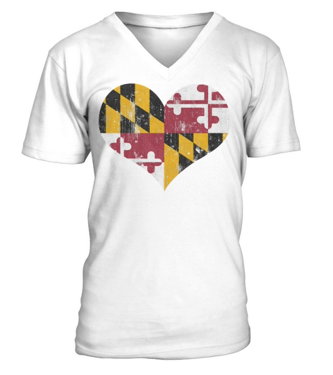 Vintage Heart Flag of Maryland Men Women Kids V-Neck T-shirt