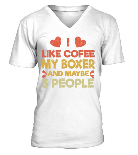 Vintage Pet Dog Like Coffee Love Boxer V-Neck T-shirt