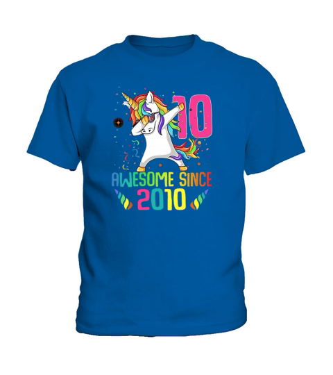 Awesome Since 2010 10 Years Old 10th Birthday Unicorn Dabbing shirt Kids T-Shirt
