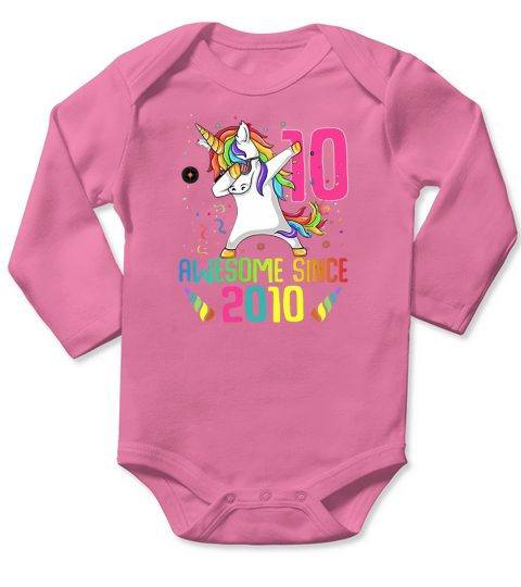 Awesome Since 2010 10 Years Old 10th Birthday Unicorn Dabbing shirt Long Sleeve Baby One-Piece