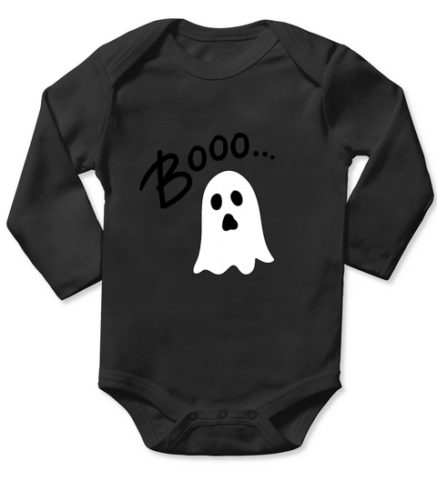 Black Boo Ghost Long Sleeve Baby One-Piece