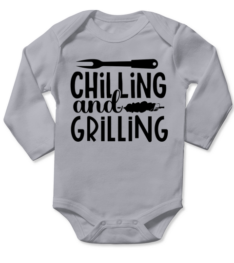 chilling and grilling funny saying humor bbq lover Long Sleeve Baby One-Piece