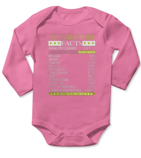 December Girl Facts T-shirt. Funny Birthday Gift for Girls Long Sleeve Baby One-Piece