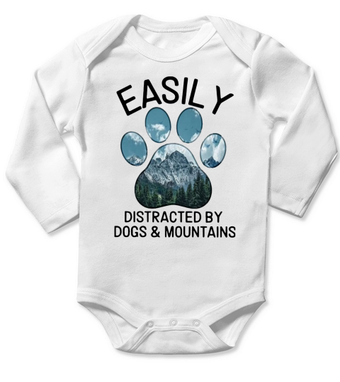 Easily Distracted By Dogs And Mountains Long Sleeve Baby One-Piece