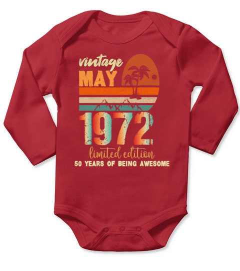 funny Birthday Decoration May 1972 50 Years retro Long Sleeve Baby One-Piece