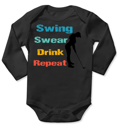 funny Swing Swear Drink Repeat retro vintage Long Sleeve Baby One-Piece