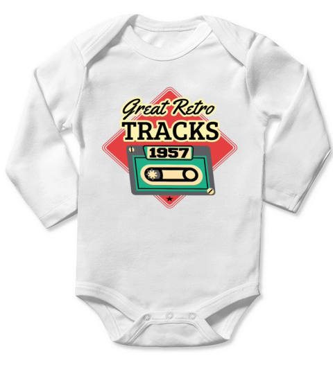 Great Retro Tracks 1957 Cassette Vintage Birthday Long Sleeve Baby One-Piece