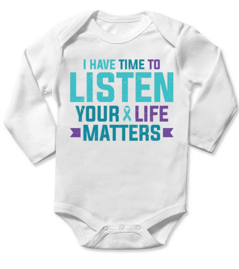 Purple Teal Ribbon I Have Time To Listen Long Sleeve Baby One-Piece