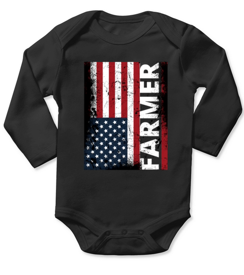 USA Flag Farmer American Farmers Vintage Patriotic Long Sleeve Baby One-Piece