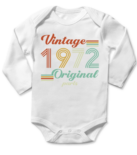 Vintage 1972 50th Birthday Original Parts Dad Mom Long Sleeve Baby One-Piece
