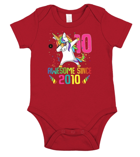 Awesome Since 2010 10 Years Old 10th Birthday Unicorn Dabbing shirt Short Sleeve Baby One-Piece