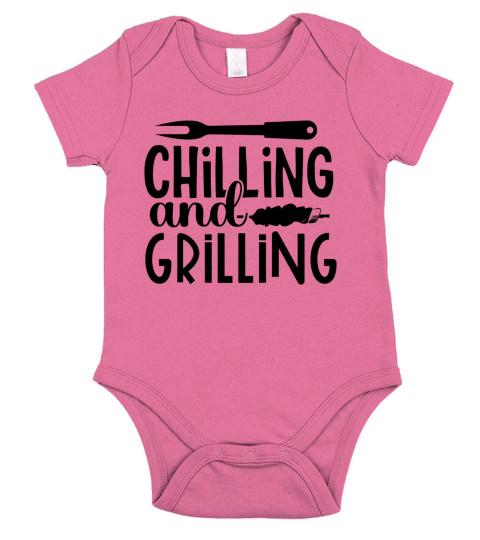 chilling and grilling funny saying humor bbq lover Short Sleeve Baby One-Piece