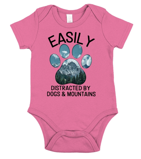 Easily Distracted By Dogs And Mountains Short Sleeve Baby One-Piece