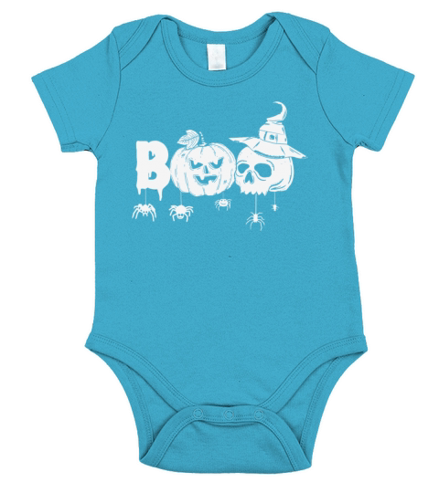 Halloween boo with spider and witch pumpkin skull Short Sleeve Baby One-Piece