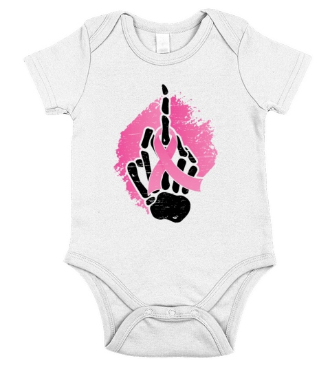 Pink Ribbon Skeleton Hand Breast Cancer Awareness Short Sleeve Baby One-Piece