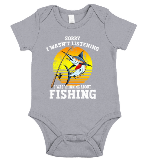 Thinking About Fishing Funny Fishing Saying Gift Short Sleeve Baby One-Piece