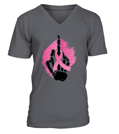 Pink Ribbon Skeleton Hand Breast Cancer Awareness V-Neck T-shirt