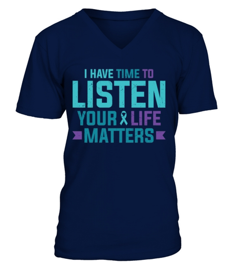 Purple Teal Ribbon I Have Time To Listen V-Neck T-shirt