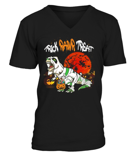 Trick Rawr Treat Halloween Dinosaur T Rex Pumpkin V-Neck T-shirt