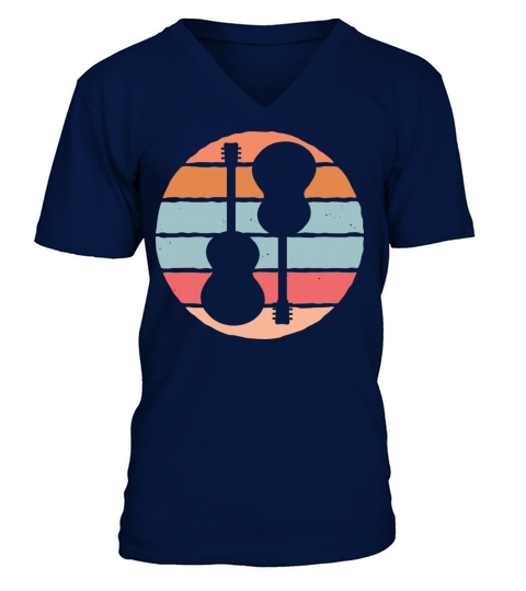 Ukulele and guitar in vintage design V-Neck T-shirt
