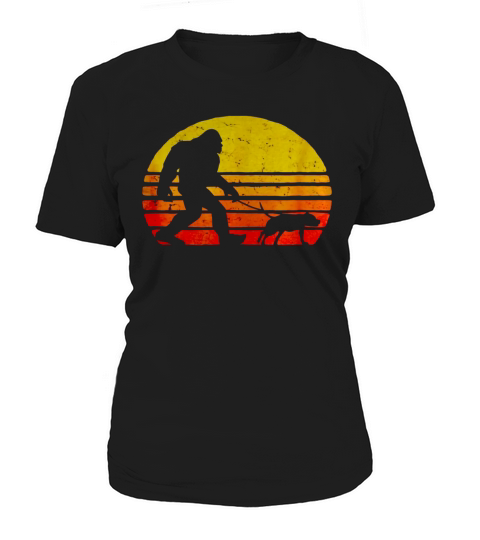 Bigfoot walking Pitbull Dog Sunset Women's T-Shirt