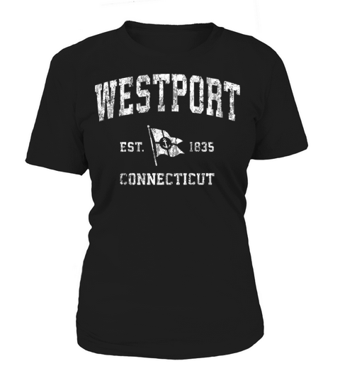Westport Ct Vintage Nautical Boat Anchor Flag Spor Women's T-Shirt