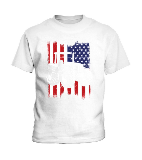 Farm Tractor Usa Flag Patriotic Vintage Kids T-Shirt