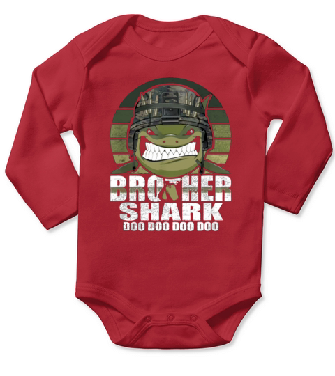 Brother Shark Doo Doo 4th Of July Army Veteran Father day Long Sleeve Baby One-Piece