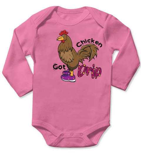 Chicken With Shoes Brown Purple DRIP Long Sleeve Baby One-Piece