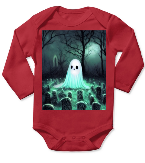 Cute Spooky Ghost in Graveyard Long Sleeve Baby One-Piece