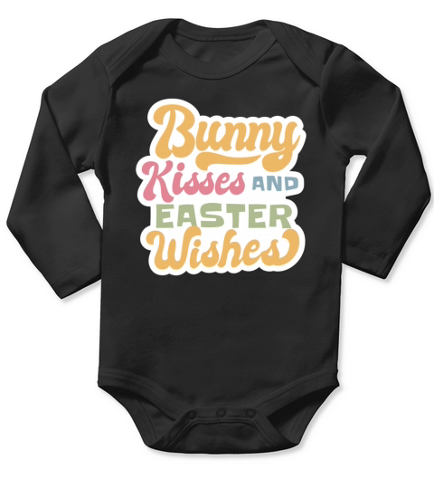 Easter Bunny Kisses Quote Lettering Long Sleeve Baby One-Piece