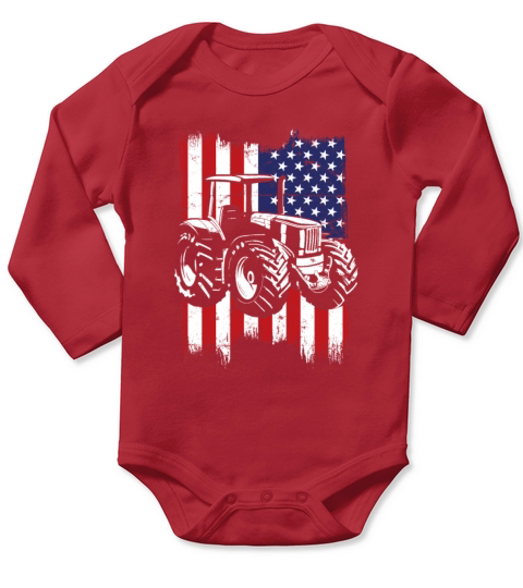 Farm Tractor Usa Flag Patriotic Vintage Long Sleeve Baby One-Piece