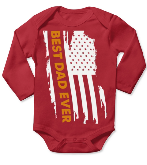 Fathers Day Best Dad Ever with Us American Flag Long Sleeve Baby One-Piece