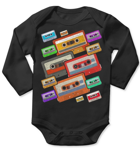 Music Gift Idea 80s Retro Cassette Long Sleeve Baby One-Piece