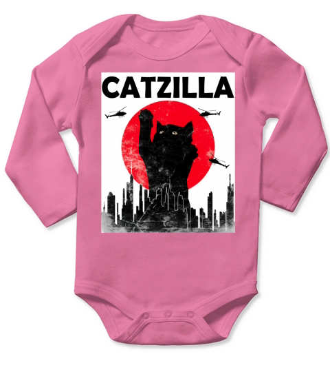Official Vintage Catzilla Japanese Sunset Style Cat Kitten Lover shirt Long Sleeve Baby One-Piece