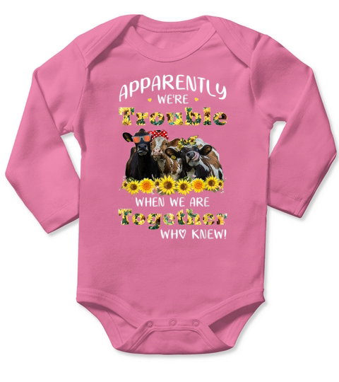 Top cow flower apparently we’re trouble when we are together Long Sleeve Baby One-Piece