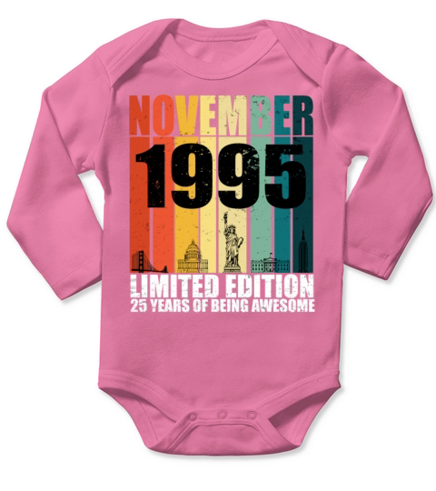 Vintage November 1995 Birthday Long Sleeve Baby One-Piece